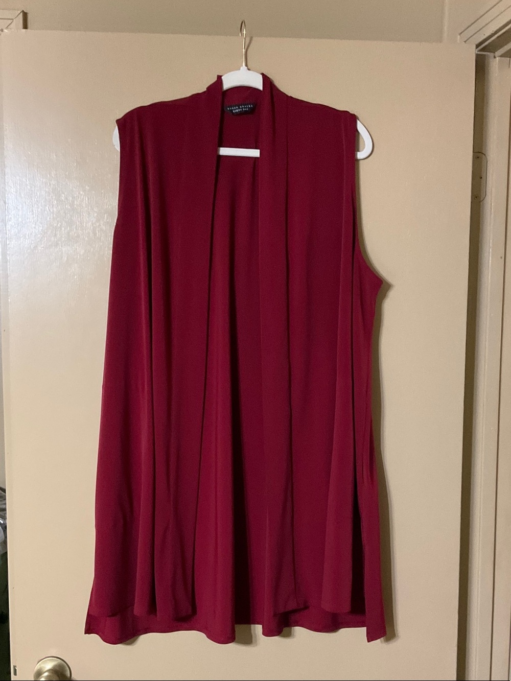 🔥 Susan Graver Sleeveless Open Front Long Vest in Wine